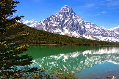 Mount Chephren reflecting in Waterfowl Lakes