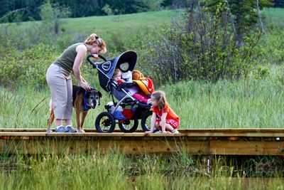 Mother, kids and the dog