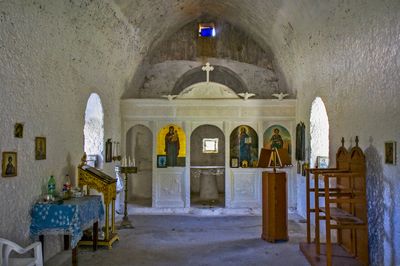 Interior of a small Greek orthodox chapel