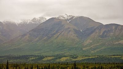 Termination dust on the mountains between Denali and Talkeetna