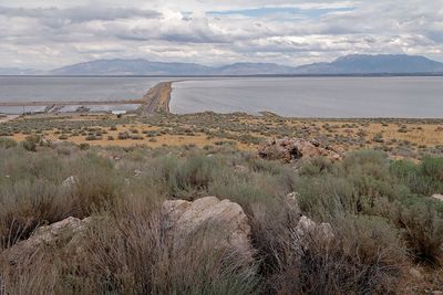The causeway linking Antelope Island to the mainland