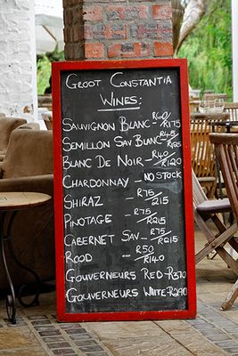 The wine list at Simons Restaurant, Groot Constantia