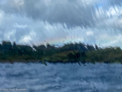 View from inside tour boat during rain