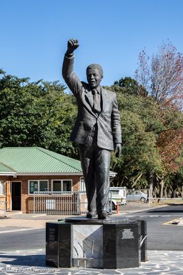 Nelson Mandela statue in front of his final prison location