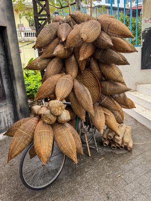 Fishing baskets on bicycle