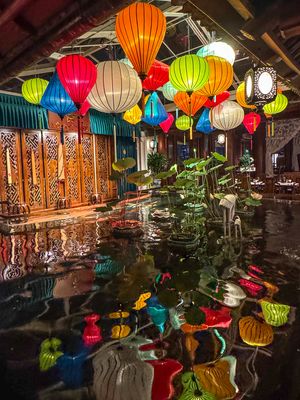Colorful lanterns in restaurant in Saigon