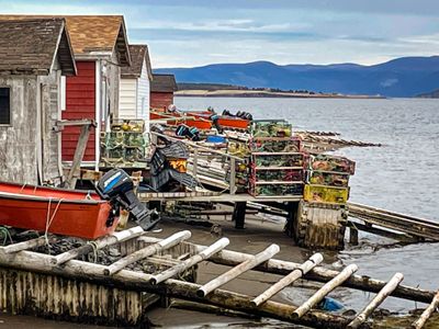 Lobster traps seen on Captain Cook's Trail outside Corner Brook