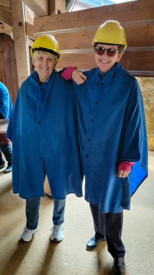 Katy and Evelyn ready to explore the silver mine.