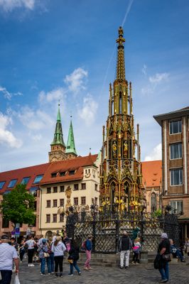 The Beautiful Fountain in the Nuremberg market square.