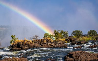 The rainbow from above the falls.