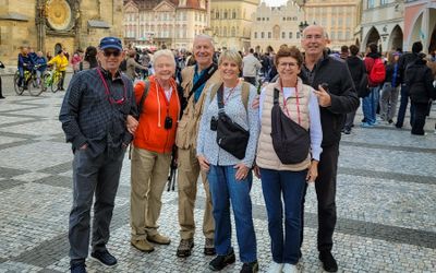 The gang in the square of the old city of Prague