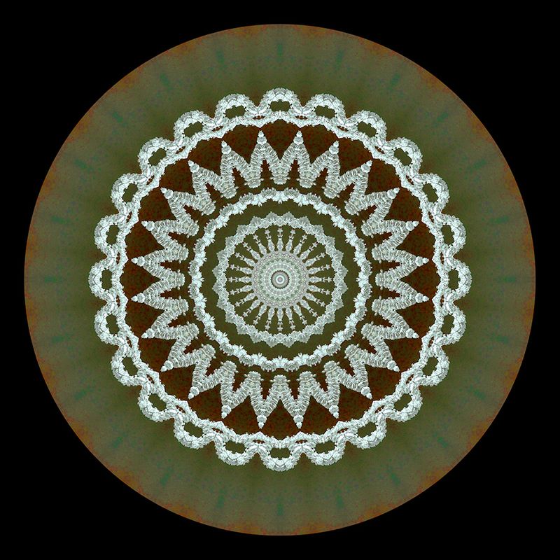 Kaleidoscopic picture created with frost-covered spiderweb seen 15th February