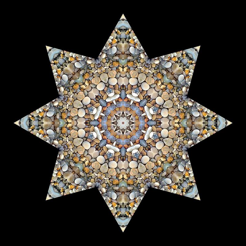 Kaleidoscopic creation done with stones seen in a riverbed