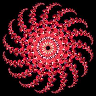 Reverse spiral leaf creation. 16 arms with 13 leaf copies in each arm. 208 copies of the same leaf