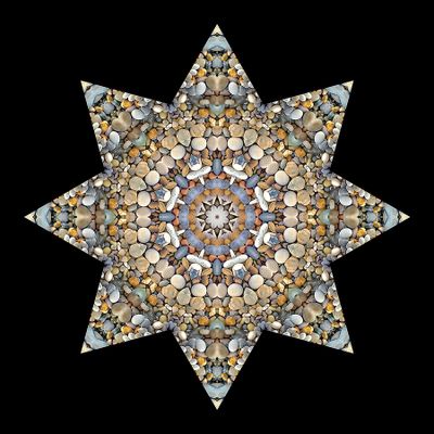 Kaleidoscopic creation done with stones seen in a riverbed