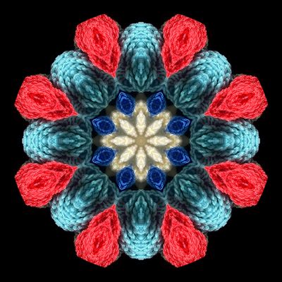 Kaleidoscopic picture created with textile art