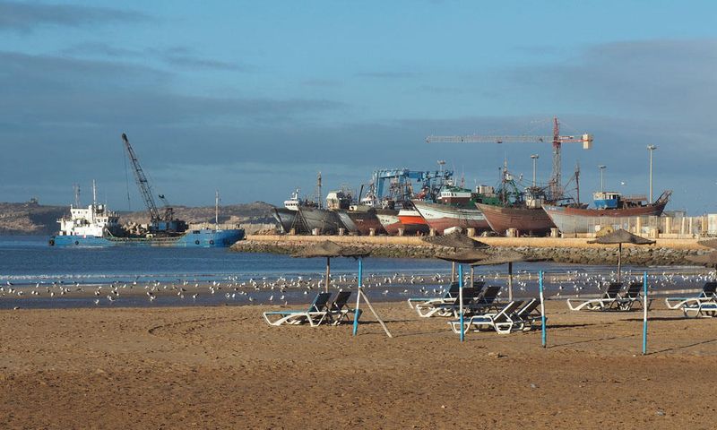 The beach and the boats in the port