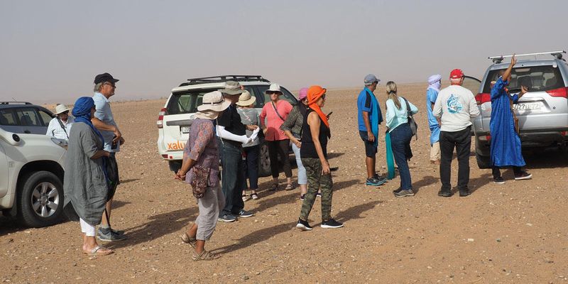 Arrival at berber dwelling in the Sahara desert
