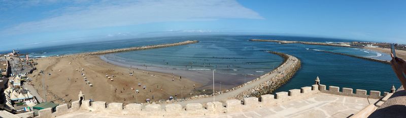Panorama - The beach at Rabat along with the river flowing into the Atlantic Ocean