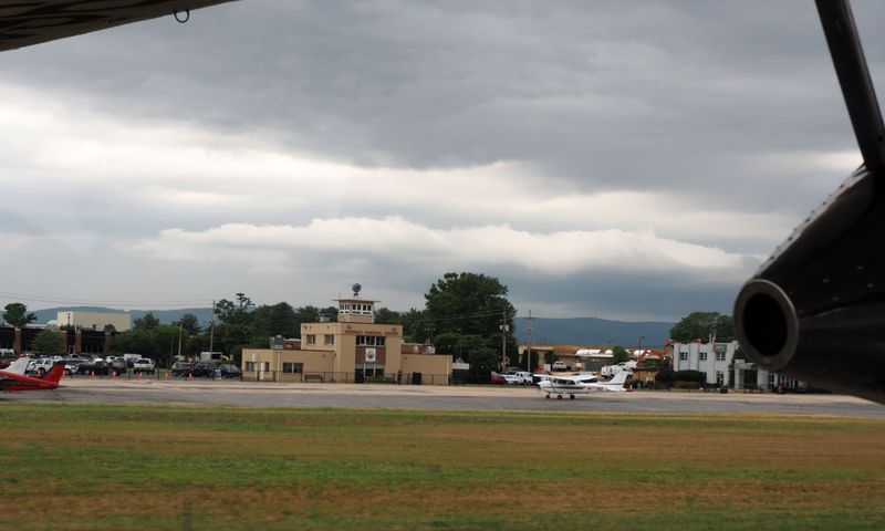 Original airport building - stormy weather rolling in