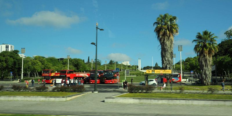 Tourist buses in Lisbon early in the morning