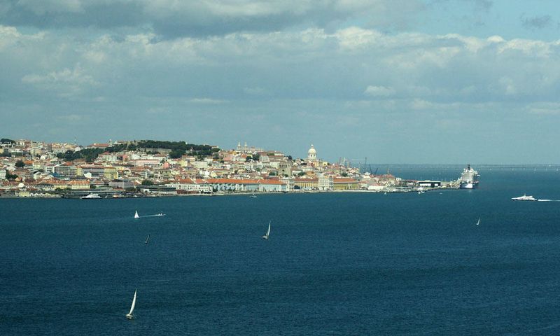 Lisbon from the Abril de 25th bridge over the Tagus river