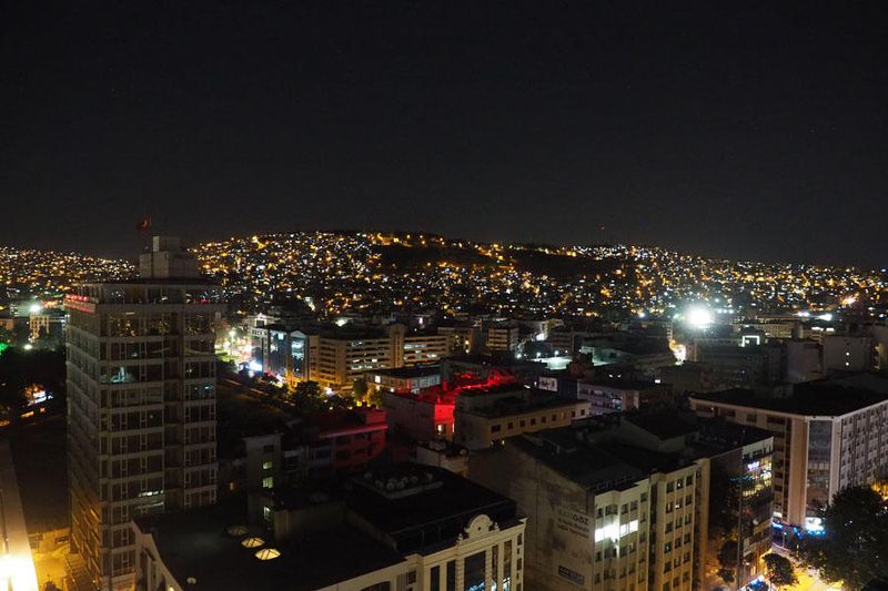Nightime view of Izmir from hotel rooftop