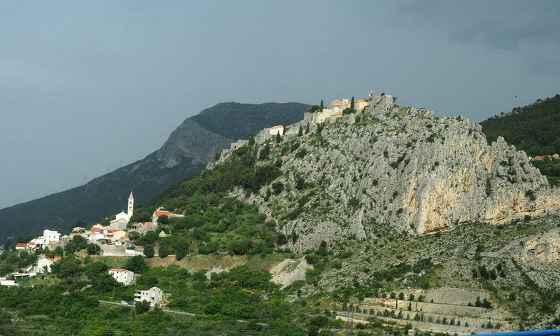 View of hill on which Klis Fortress is located