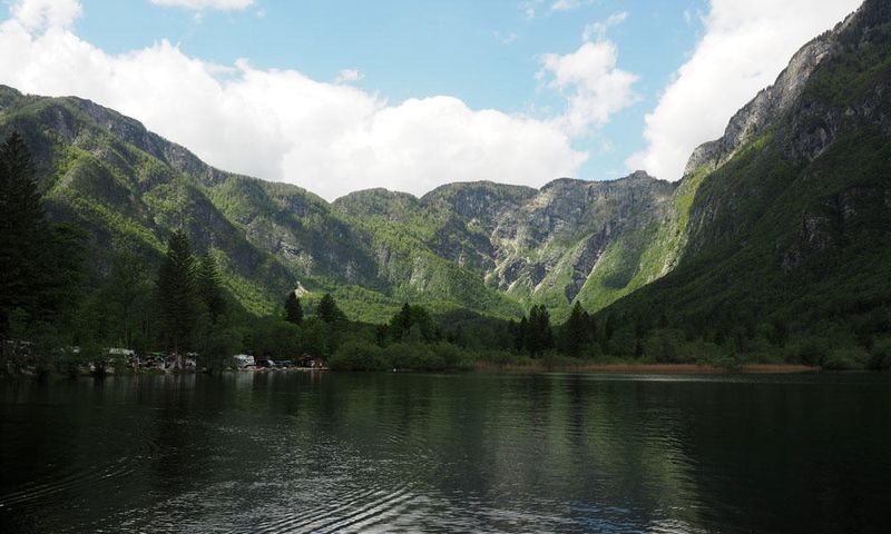 Bohinj Lake looking towards waterfall where the Sava Bohinjka River starts