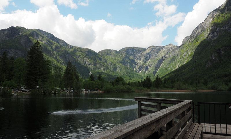 Remote controlled boat on Lake Bohinj