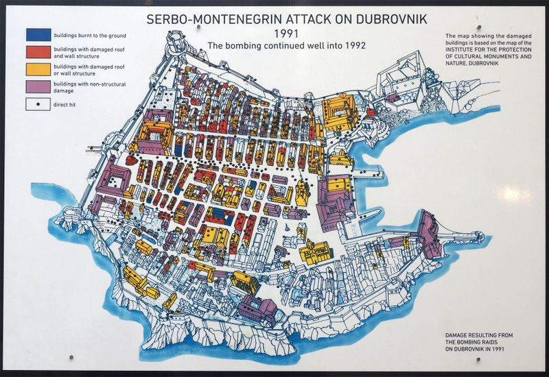 Damaged sites in the Old Town during the Homeland War