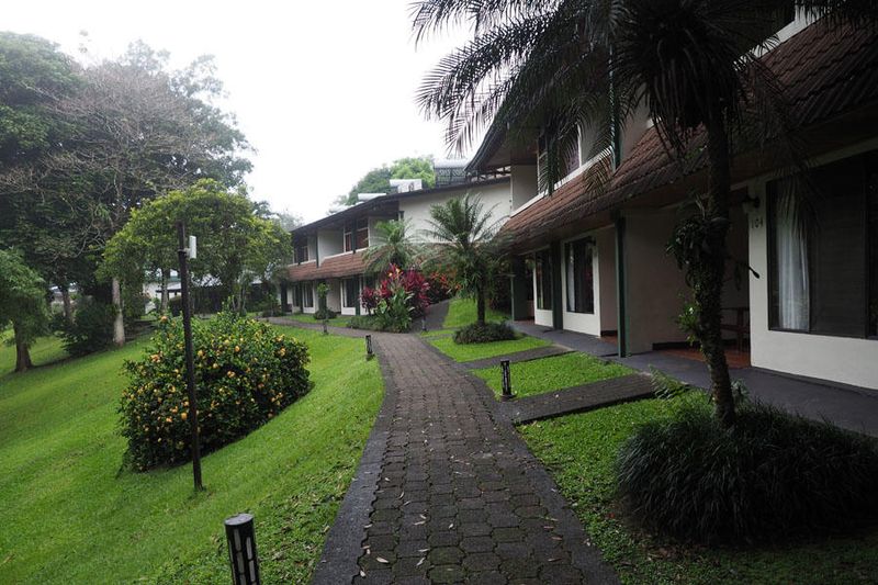 In front of the rooms of the hotel