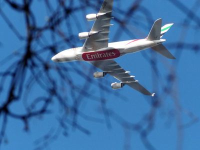 An A380 headed for Dulles airport