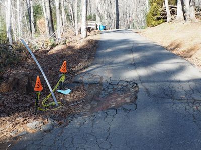 Damaged mountain road from hurricane