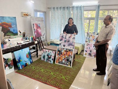 The artist in her studio