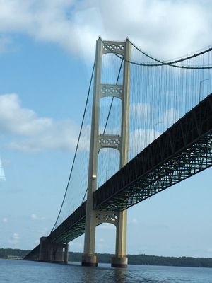 Passing under the Mackinac Bridge