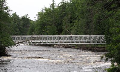 Bridge to island in the middle of Tahqamenon river