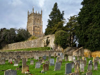Church tower from graveyard