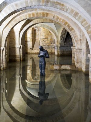 Crypt with Gormely statue at Winchester Cathedral