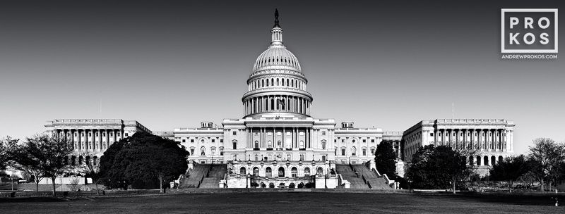Panoramic black and white fine art photography prints of the US Capitol Building from the Washington DC photos archive of architectural photographer Andrew Prokos. 
