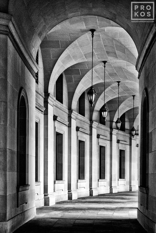 Black and white limited edition architectural prints of the Arched Passageway at Federal Triangle from the Washington DC framed prints gallery of fine art photographer Andrew Prokos. 
