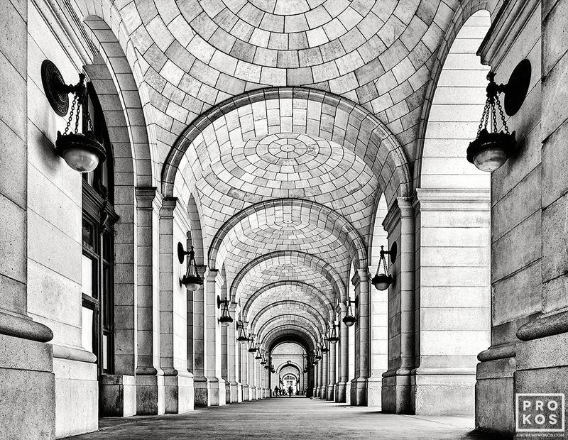 Black and white limited edition architectural prints of Union Station, Washington DC from the Washington DC fine art prints gallery of photographer Andrew Prokos. 
