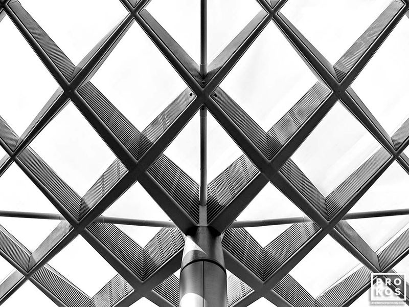 Black and white architectural photography and framed photos of the contemporary canopy of Kogod Courtyard in Washington DC by architectural photographer Andrew Prokos. Read more about Andrew's photos in his photography articles. 