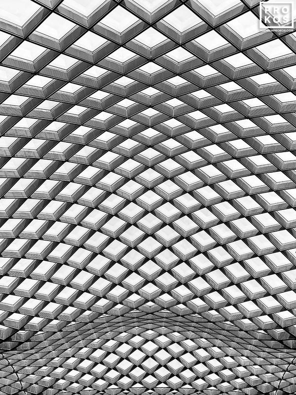Black and white architectural photography and framed photos of the contemporary canopy of Kogod Courtyard in Washington DC by architectural photographer Andrew Prokos. Read more about Andrew's photos in his photography articles. 