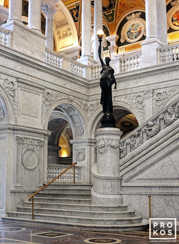 Architectural photos of the Library of Congress Jefferson Building interior from the Washington DC artwork gallery of art photographer Andrew Prokos. You can read more about Andrew's photos in his photography articles. 