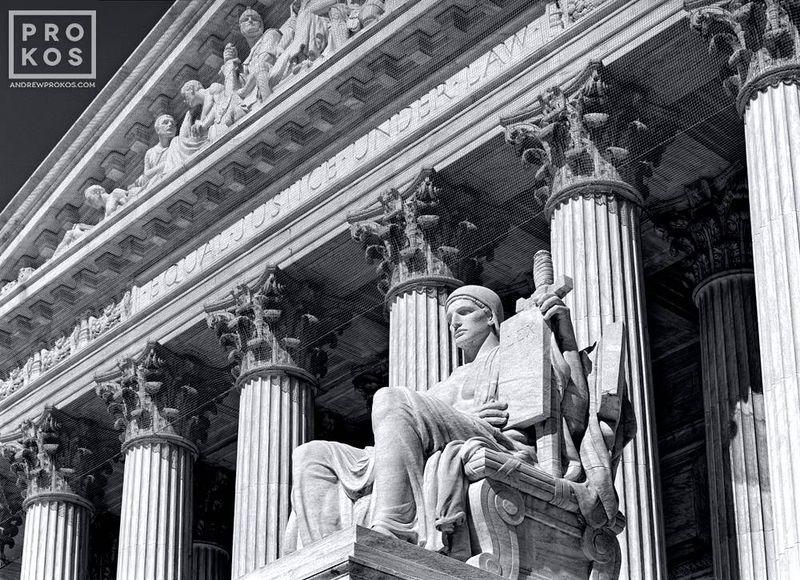 Black and white fine art print of the U.S. Supreme Court from the Washington DC framed prints gallery of fine art photography site AndrewProkos.com. 