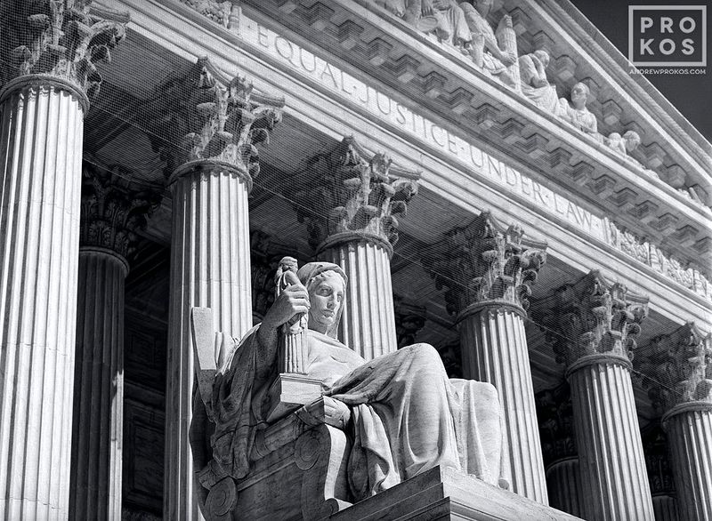 Black and white fine art print of the U.S. Supreme Court from the Washington DC photo gallery of fine art photographer Andrew Prokos. 