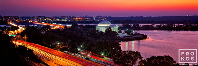 Large-format color fine art prints of the Jefferson Memorial and Tidal Basin at Dusk from the Washington DC image gallery of landscape photographer and fine art photographer Andrew Prokos. Framed panoramic prints are available in sizes up to 120 inches. You can read more about Andrew's work in his photography articles
