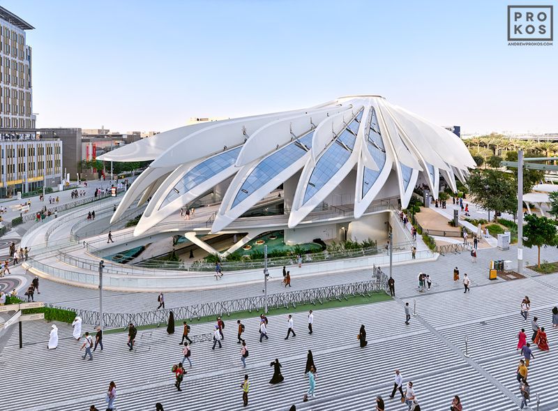 Large-format color framed photographs and fine art images of Dubai architecture, view of the UAE Pavilion, Dubai Expo, in the UAE photography archive of architectural photographer Andrew Prokos. Read more about Andrew's photos in his art photography articles. 