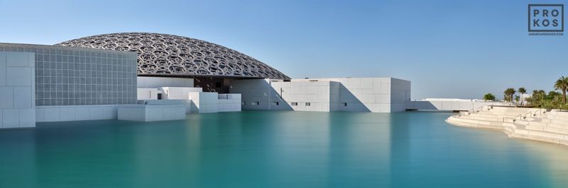 Large-format panoramic color photography and fine art prints of Abu Dhabi architecture, Louvre Abu Dhabi Panorama, in the UAE photography archive of architectural photographer Andrew Prokos. Read more about Andrew's photos in his art photography articles. 